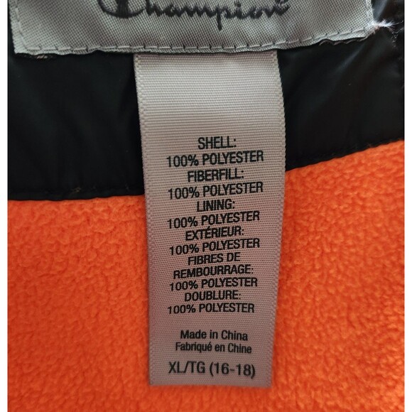Champion Hooded Puffer Jacket Size XL 16-18 Black Orange Youth Ski Winter Coat - Picture 5 of 7